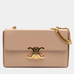Celine Beige Shiny Calfskin Triomphe Chain Box Shoulder Bag
