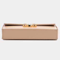 Celine Beige Shiny Calfskin Triomphe Chain Box Shoulder Bag