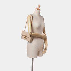 Celine Beige Shiny Calfskin Triomphe Chain Box Shoulder Bag