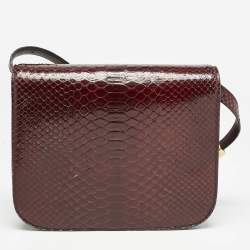 Celine Burgundy Python Medium Classic Box Shoulder Bag