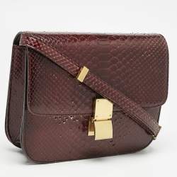Celine Burgundy Python Medium Classic Box Shoulder Bag