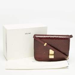 Celine Burgundy Python Medium Classic Box Shoulder Bag