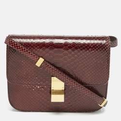 Celine Burgundy Python Medium Classic Box Shoulder Bag