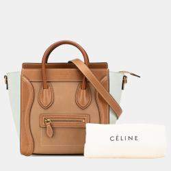 Celine Brown/White Nano Tricolor Leather Luggage Tote