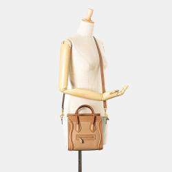 Celine Brown/White Nano Tricolor Leather Luggage Tote