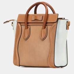 Celine Brown/White Nano Tricolor Leather Luggage Tote