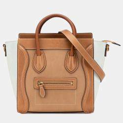 Celine Brown/White Nano Tricolor Leather Luggage Tote