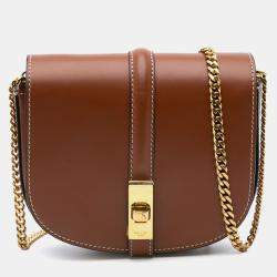Celine Brown Small Leather Besace 16 Wallet On Chain