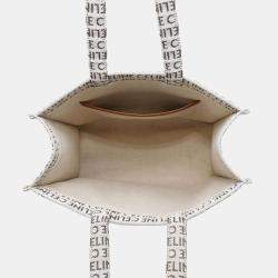 Celine White Tan Canvas Leather Triomphe Cabas Large Tote Bag