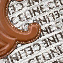 Celine White Tan Canvas Leather Triomphe Cabas Large Tote Bag