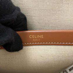 Celine White Tan Canvas Leather Triomphe Cabas Large Tote Bag
