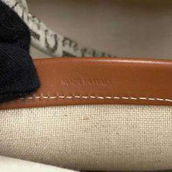 Celine White Tan Canvas Leather Triomphe Cabas Large Tote Bag