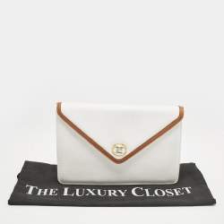 Celine White/Tan Leather Vintage Envelope Pouch