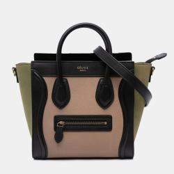 Celine Brown Tricolor Grained Calfskin And Nubuck Nano Luggage Tote