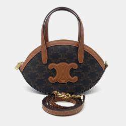 Celine Brown Coated Canvas and Leather Oval Bag
