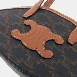 Celine Brown Coated Canvas and Leather Oval Bag