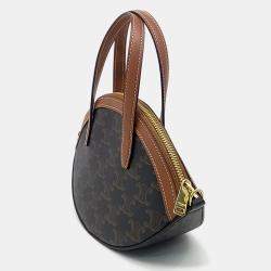 Celine Brown Coated Canvas and Leather Oval Bag