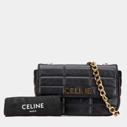 Celine Black Matelasse Goatskin Monochrome Chain Shoulder Bag