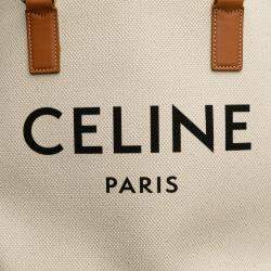 Celine Beige Small Canvas Logo Print Horizontal Cabas Tote