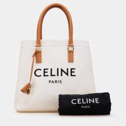 Celine Beige Small Canvas Logo Print Horizontal Cabas Tote