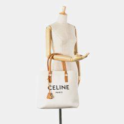 Celine Beige Small Canvas Logo Print Horizontal Cabas Tote