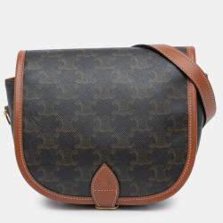 Celine Brown Medium Triomphe Coated Canvas Folco Crossbody