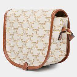 Celine Brown White Medium Triomphe Coated Canvas Folco Crossbody