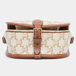 Celine Brown White Medium Triomphe Coated Canvas Folco Crossbody