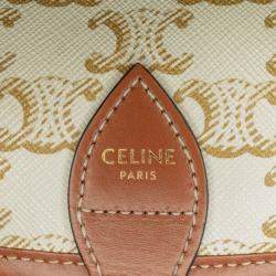 Celine White Medium Triomphe Coated Canvas Folco Crossbody