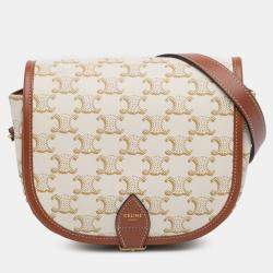Celine White Medium Triomphe Coated Canvas Folco Crossbody