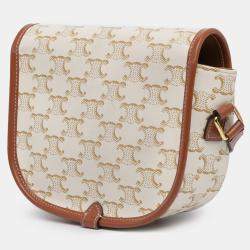 Celine White Medium Triomphe Coated Canvas Folco Crossbody