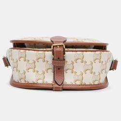Celine White Medium Triomphe Coated Canvas Folco Crossbody