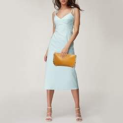 Pre Owned Celine Mustard Leather Braided Zip Pouch