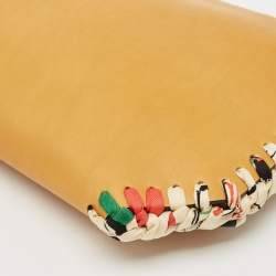 Pre Owned Celine Mustard Leather Braided Zip Pouch