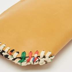Pre Owned Celine Mustard Leather Braided Zip Pouch