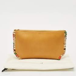 Pre Owned Celine Mustard Leather Braided Zip Pouch