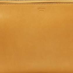 Pre Owned Celine Mustard Leather Braided Zip Pouch