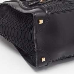 Pre Owned Celine Black Leather and Python Mini Luggage Tote