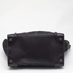 Pre Owned Celine Black Leather and Python Mini Luggage Tote