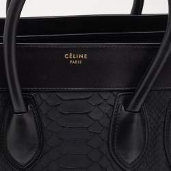 Pre Owned Celine Black Leather and Python Mini Luggage Tote