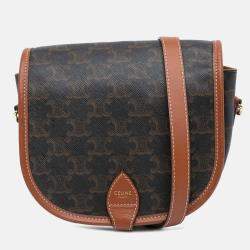 Celine Brown Medium Triomphe Coated Canvas Folco Crossbody