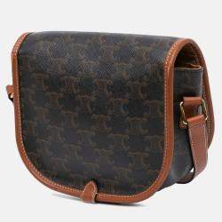 Celine Brown Medium Triomphe Coated Canvas Folco Crossbody