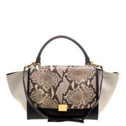 Pre Owned Celine Tri Color Leather and Snakeskin Medium Trapeze Tote