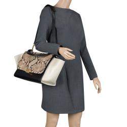 Pre Owned Celine Tri Color Leather and Snakeskin Medium Trapeze Tote