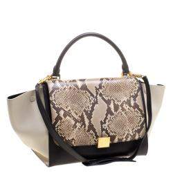 Pre Owned Celine Tri Color Leather and Snakeskin Medium Trapeze Tote