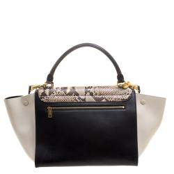 Pre Owned Celine Tri Color Leather and Snakeskin Medium Trapeze Tote