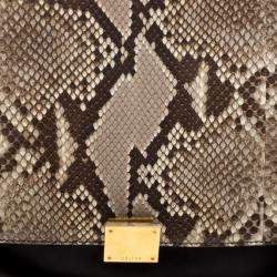 Pre Owned Celine Tri Color Leather and Snakeskin Medium Trapeze Tote