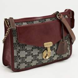 Pre Owned Celine Red/Grey Macadam Canvas Envelope Chain Clutch