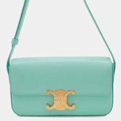 Celine Triomphe Claude Shoulder Bag Turquoise Shiny Calf Leather