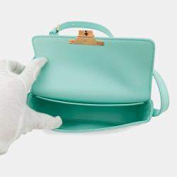 Celine Triomphe Claude Shoulder Bag Turquoise Shiny Calf Leather